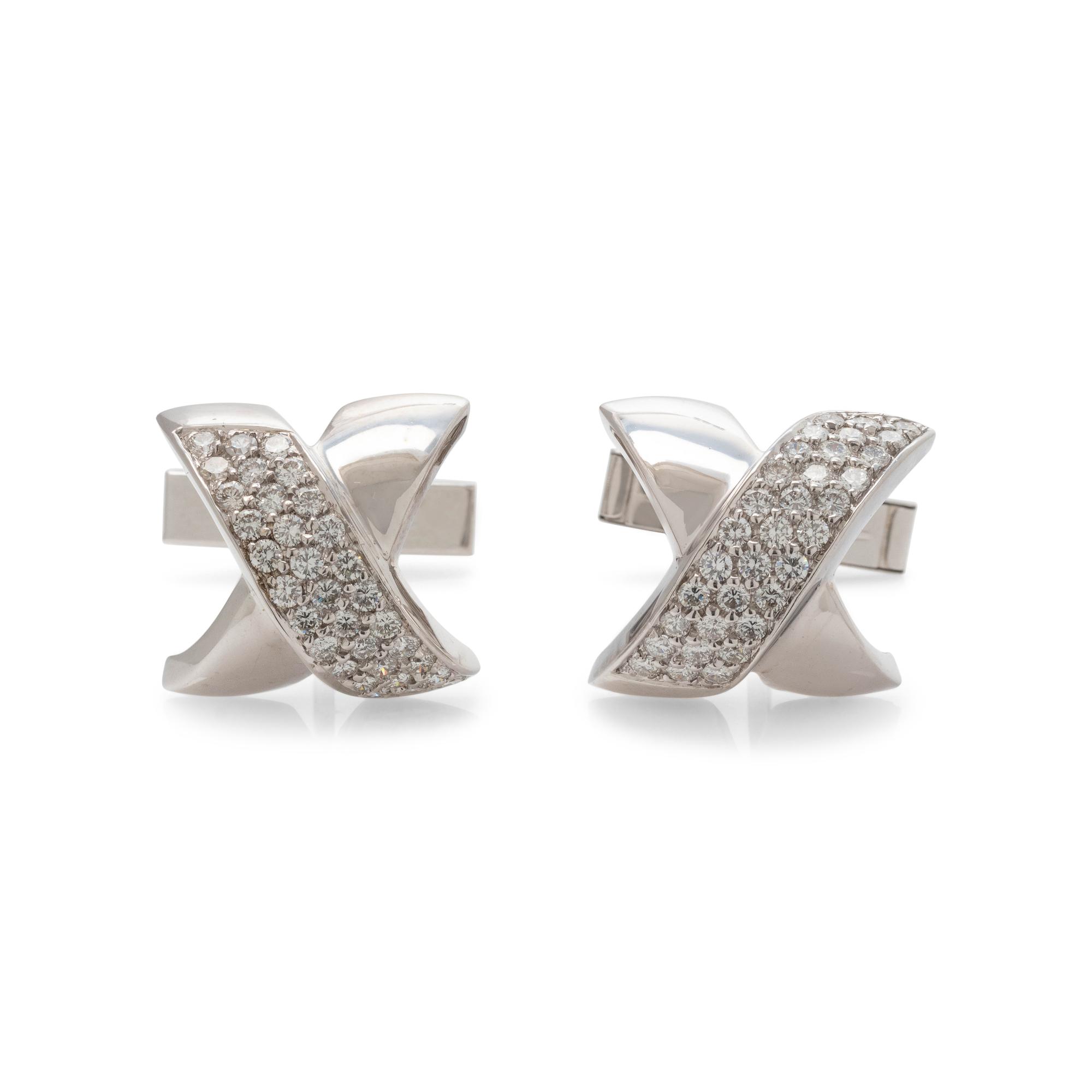 WHITE GOLD AND DIAMOND 'X' CUFFLINKS