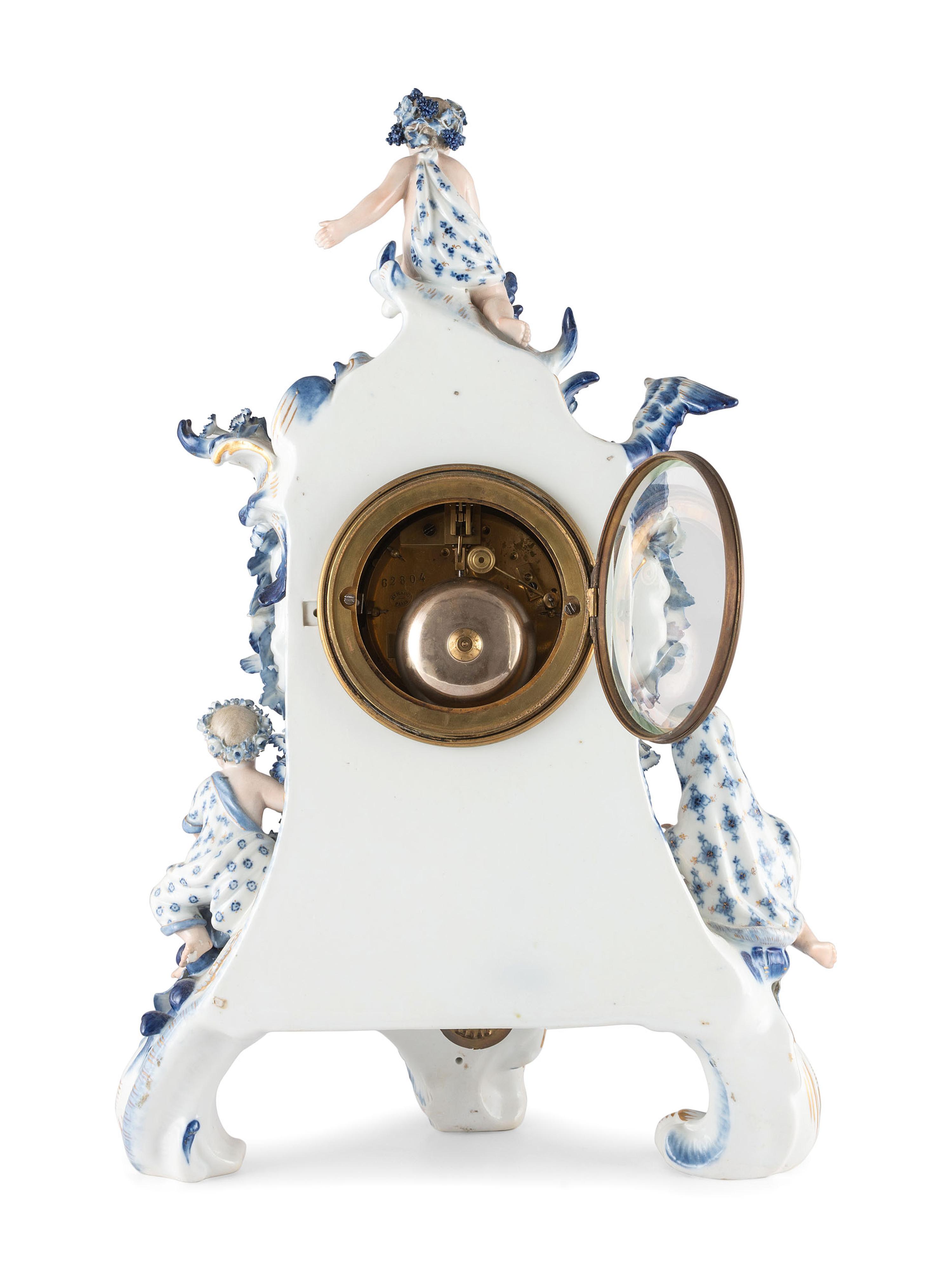 A Meissen Porcelain 'Four Seasons' Mantel Clock