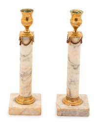 A Pair of Swedish Grey Marble Candlesticks