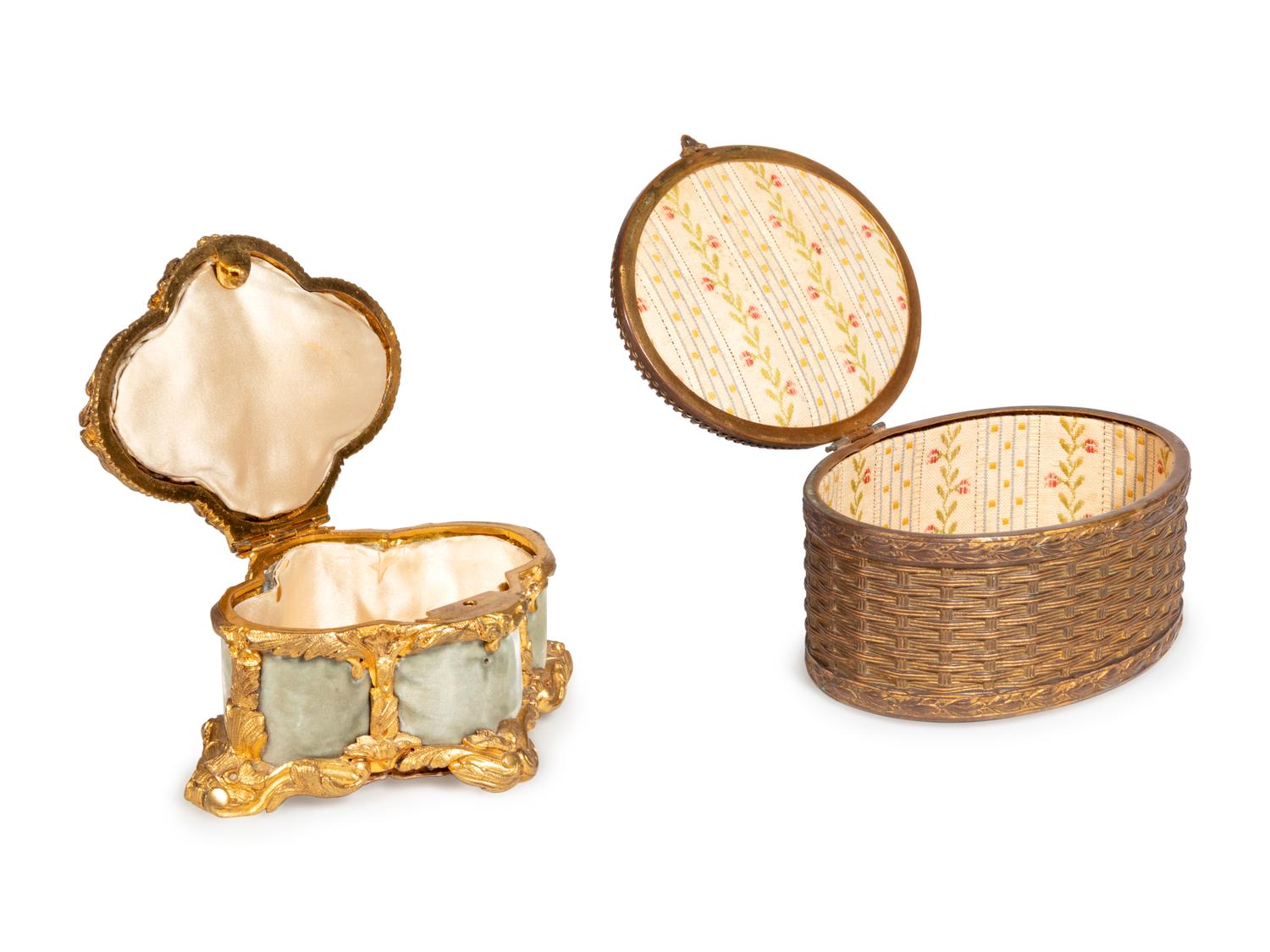 A Sèvres Style Porcelain Mounted Table Casket and a French Gilt Bronze Mounted Table Casket