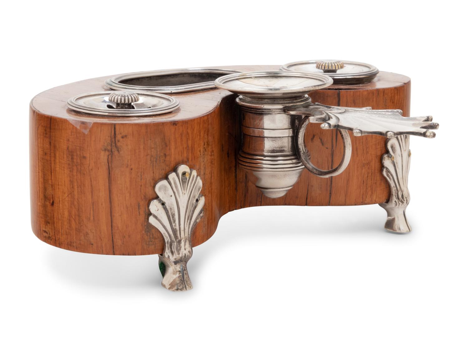 A French Silver Mounted Ink and Candle Stand