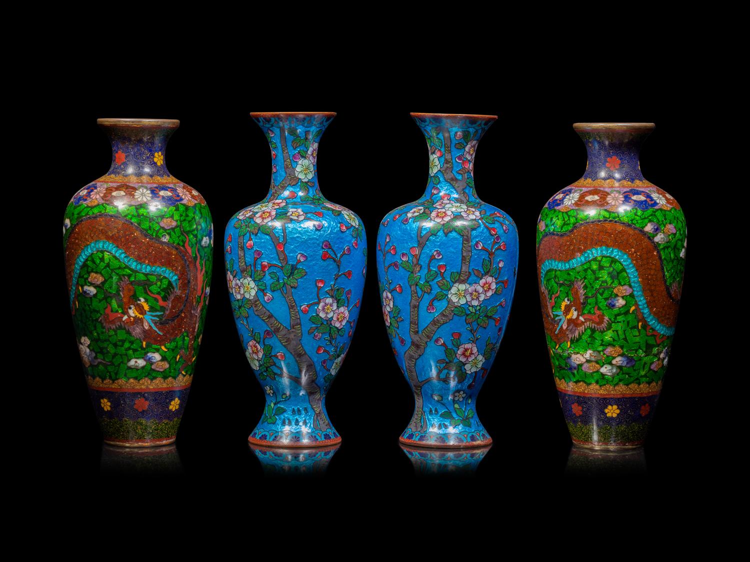 Two Pairs of Japanese Cloisonné Enamel Baluster Vases