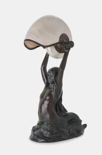 Nautilus Table Lamp, c. 1905 with a Mermaid base cast from a model by Louis Gudebrod