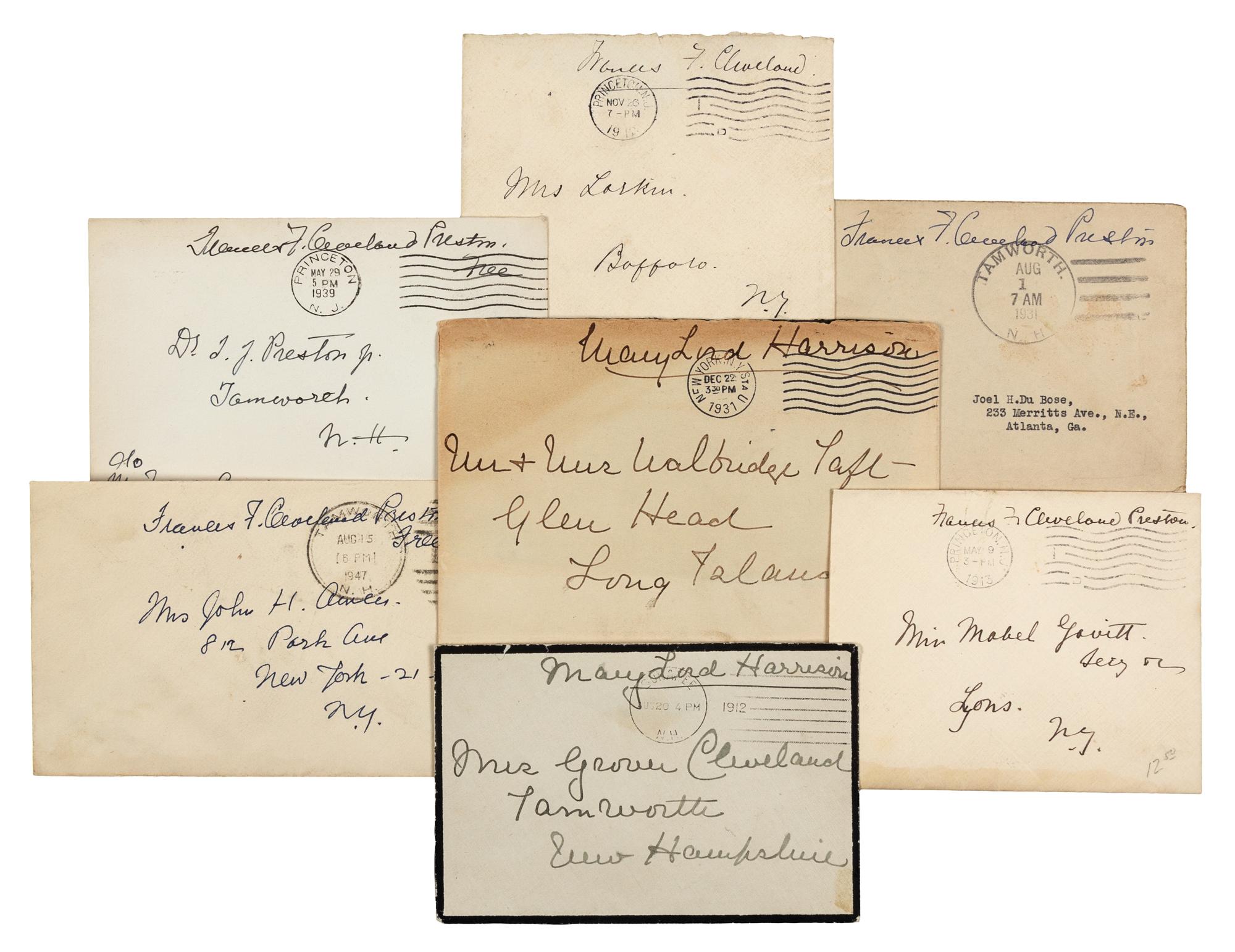 [FIRST LADY FREE FRANKS]. A group of autograph free franks by Frances Folsom Cleveland (1864-1947) and Mary Dimmick Harrison (1858-1948), comprising: