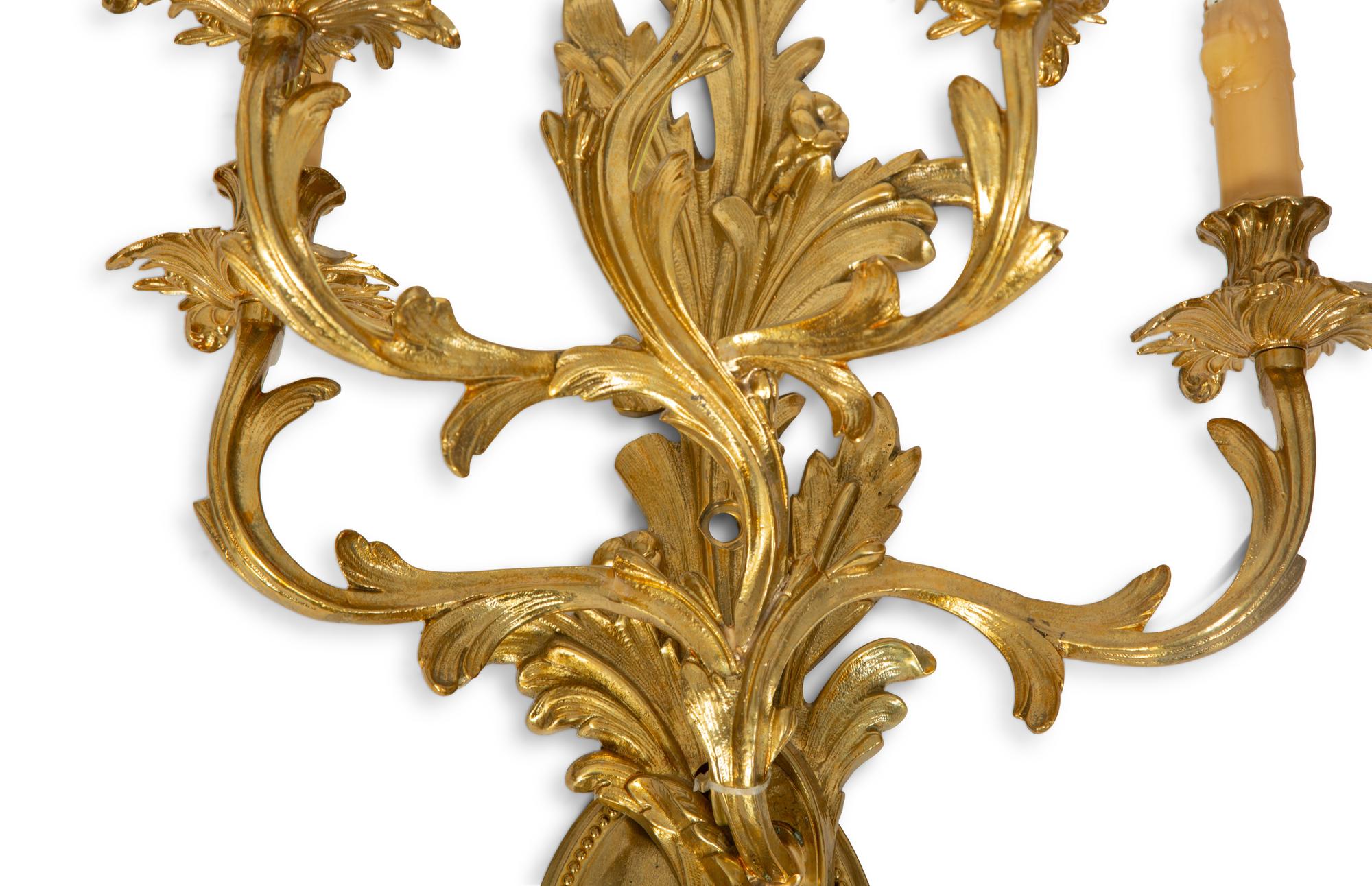 A Pair of Louis XV Style Gilt Bronze Five-Light Sconces — 19TH/20TH CENTURY