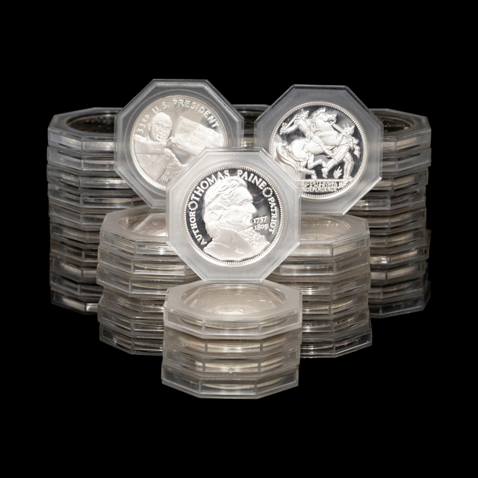 [PRIVATE ISSUE] A Group of 49 Franklin Mint-National Commemorative Society Silver Proof Rounds