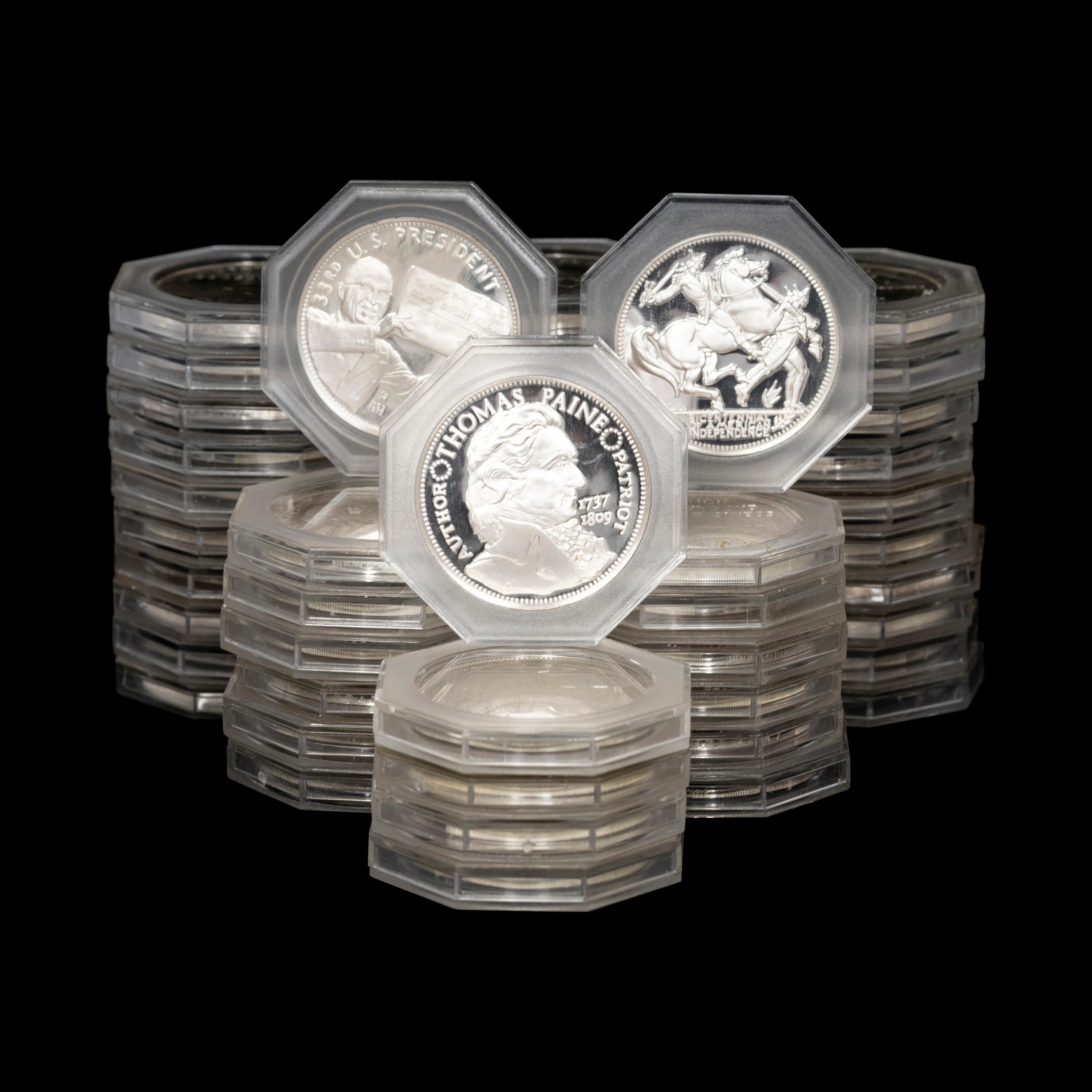 [PRIVATE ISSUE] A Group of 49 Franklin Mint-National Commemorative Society Silver Proof Rounds