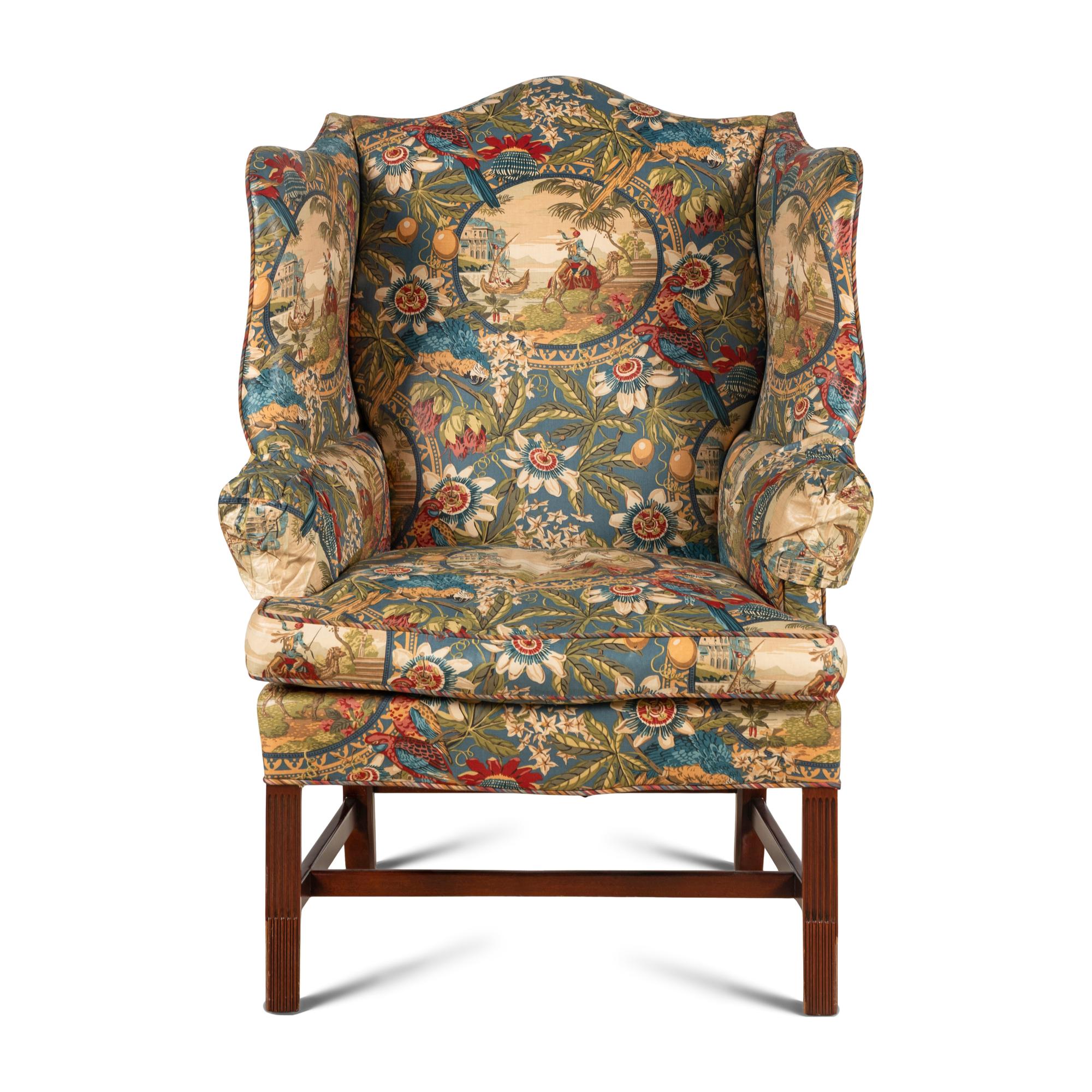A Chintz Upholstered Wingback Armchair