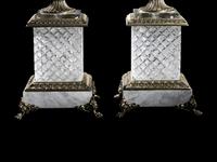 A Pair of Empire Style Gilt Bronze, Marble and Cut Glass Campagna Urns
