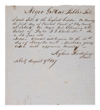 [ENSLAVEMENT] Manuscript announcement of the public sale of a "negro girl." Liberty, MO, 9 Aug. 1847
