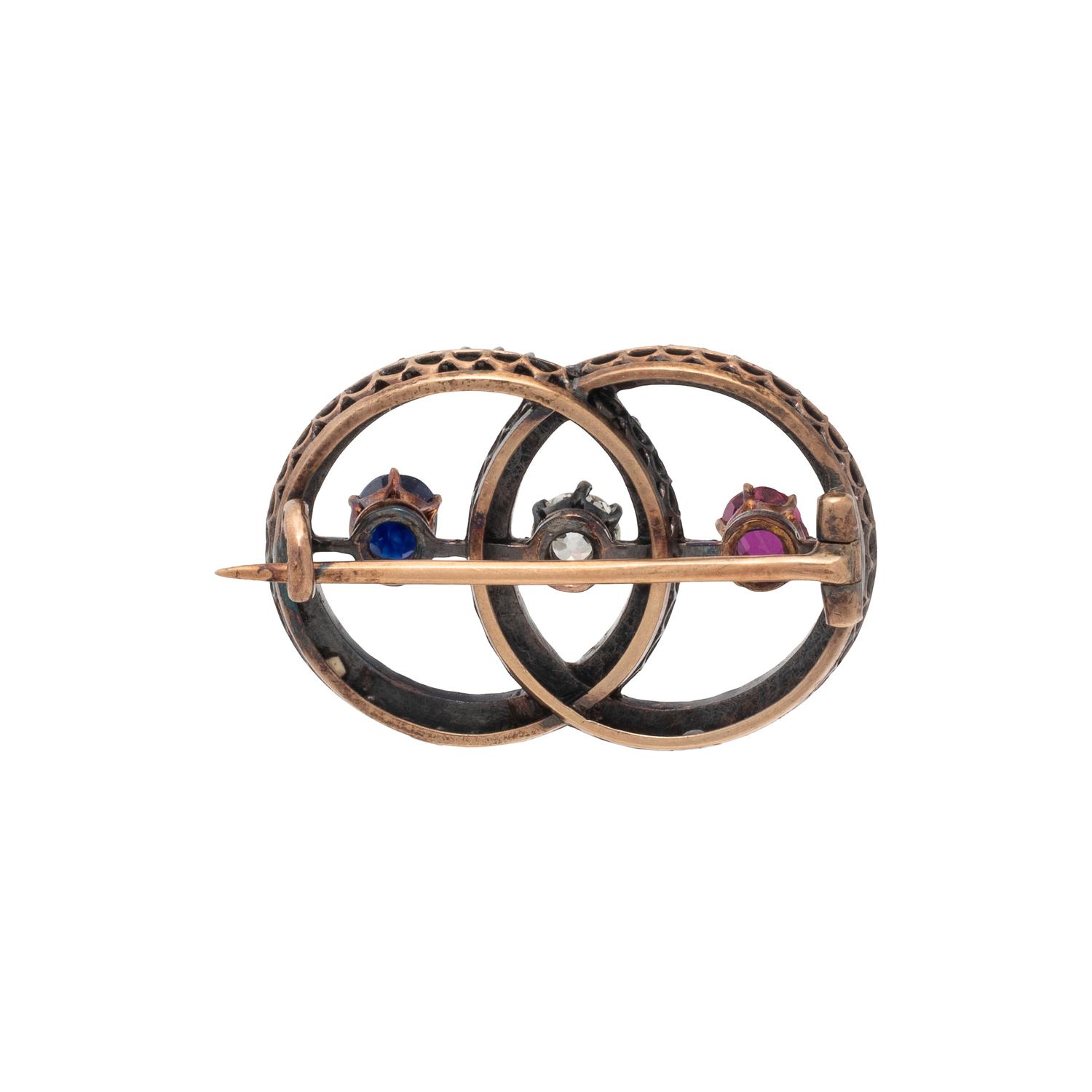 AUSTRIAN, ANTIQUE, RUBY, SAPPHIRE, AND DIAMOND BROOCH