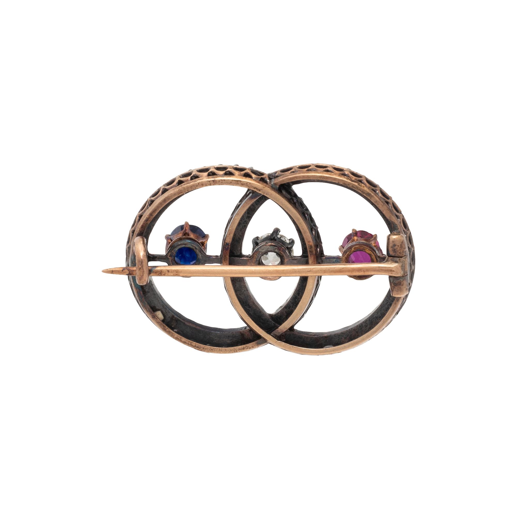 AUSTRIAN, ANTIQUE, RUBY, SAPPHIRE, AND DIAMOND BROOCH