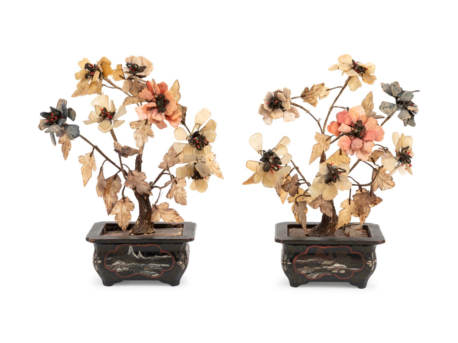 A Pair of Chinese Hardstone Trees