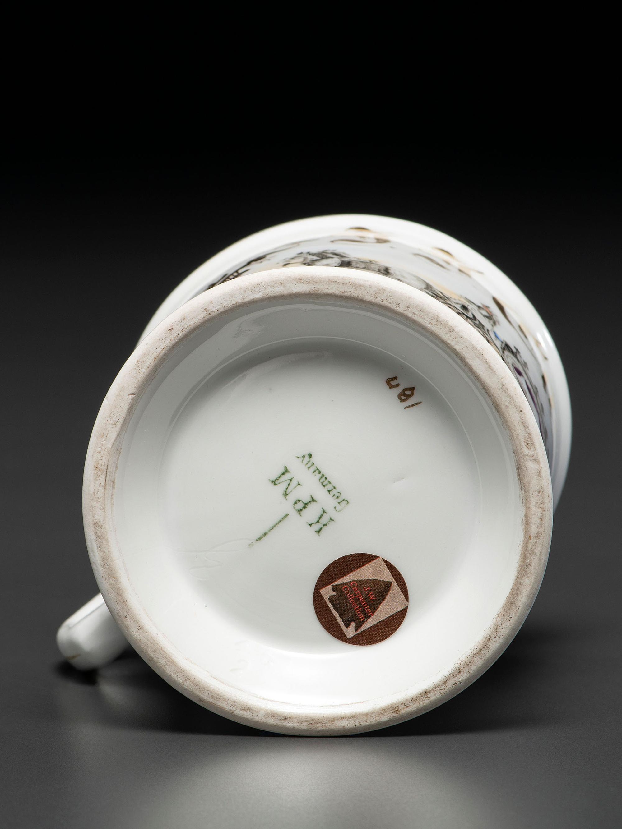 A Porcelain Occupational Shaving Mug Depicting a Horse-Drawn Hearse