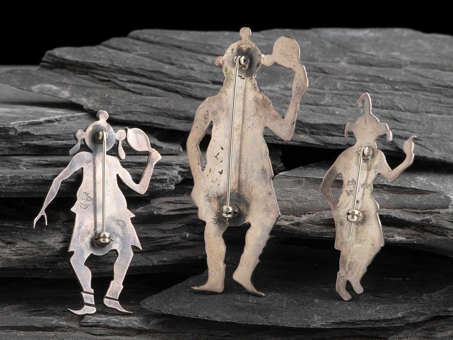 Hopi Sterling Silver Overlay Mudhead Pins / Brooches