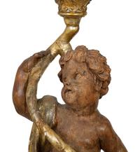 A Pair of Italian Painted and Parcel Gilt Figural Torcheres — 18TH CENTURY