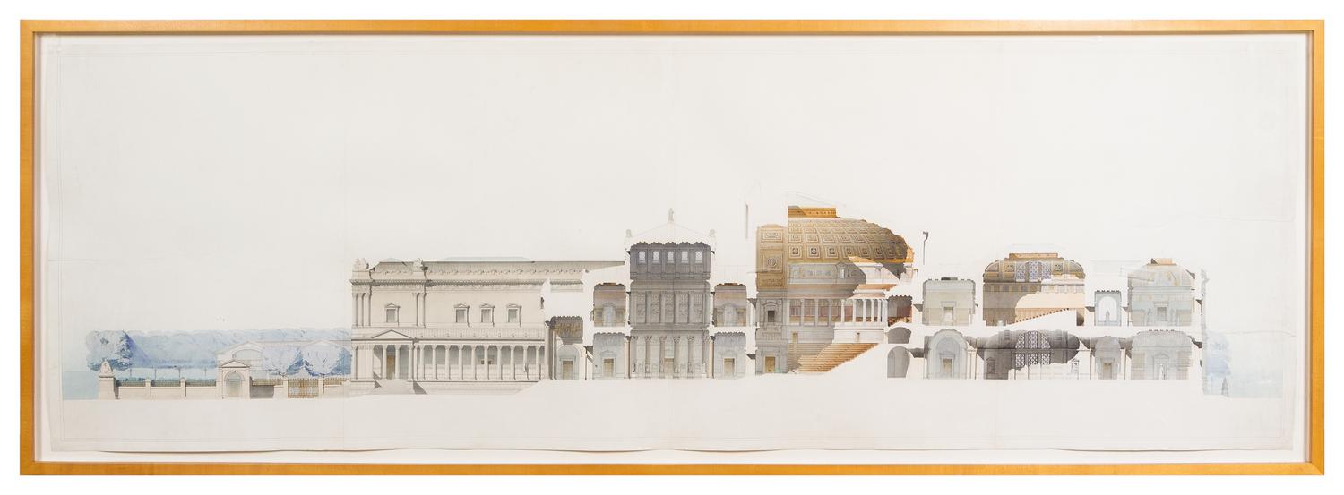 A Large Neoclassical Architectural Section Plan 100 X 35 1/2 inches — PROBABLY CIRCA 1880