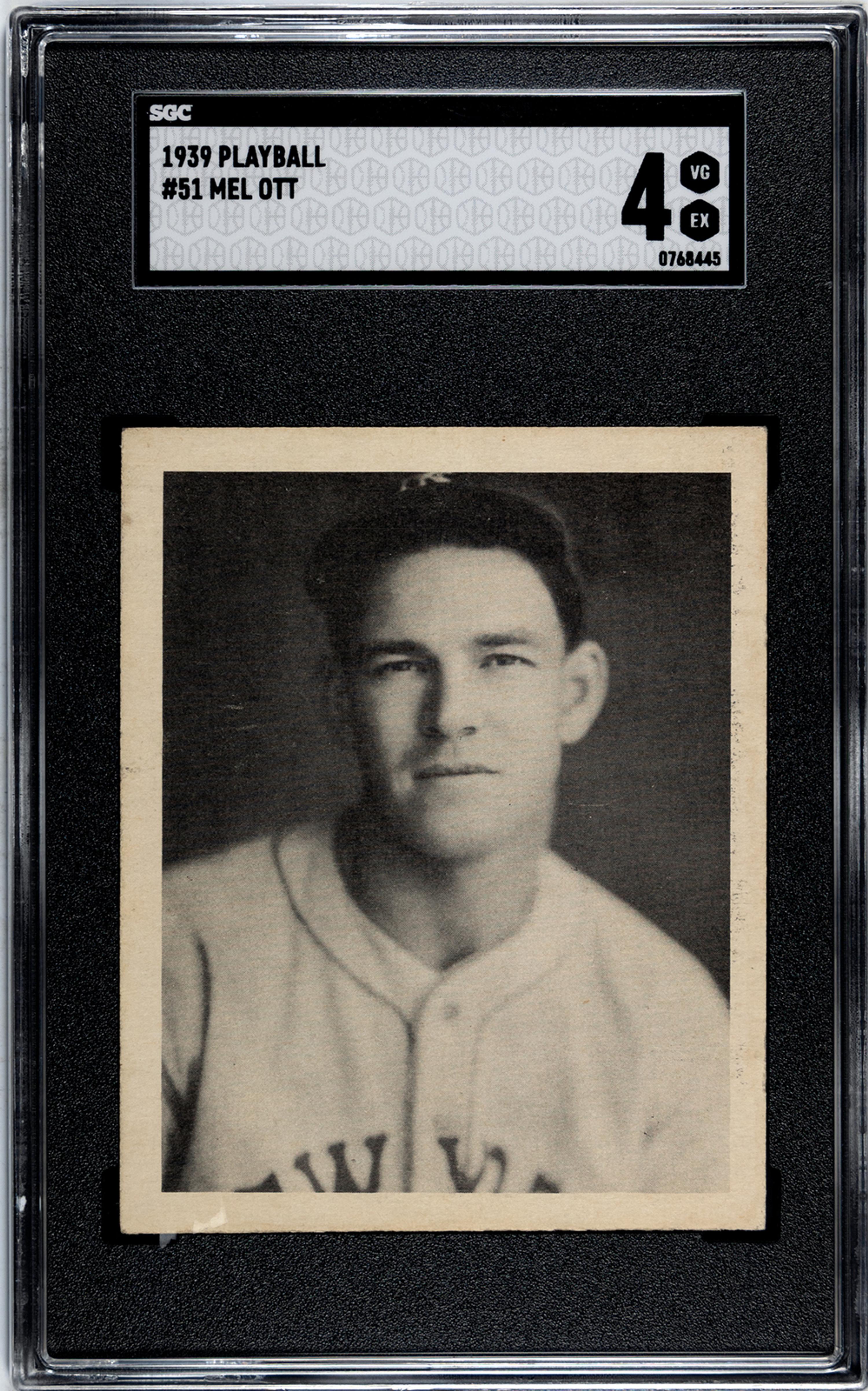 A 1939 Play Ball Mel Ott Baseball Card No. 51 (SGC 4 VG/EX)