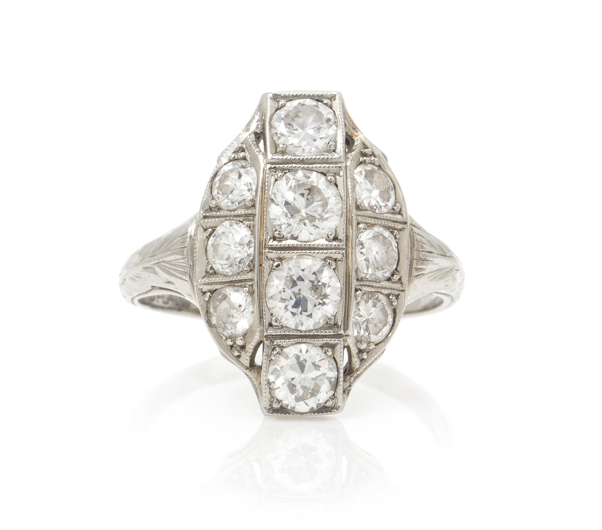 An Art Deco White Gold and Diamond Ring, 2.10 dwts.