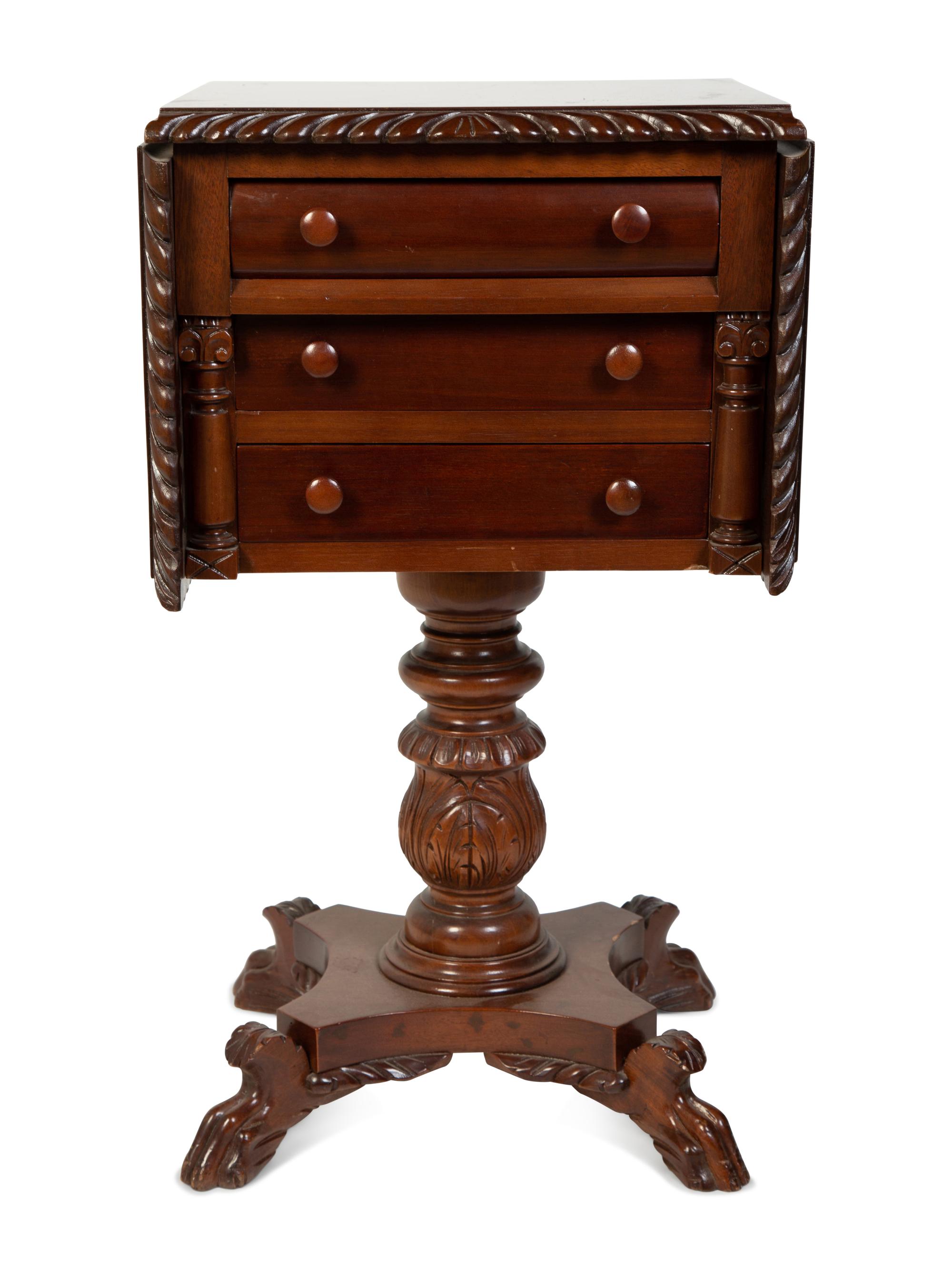 An American Empire Mahogany Drop Leaf Work Table — 19TH CENTURY