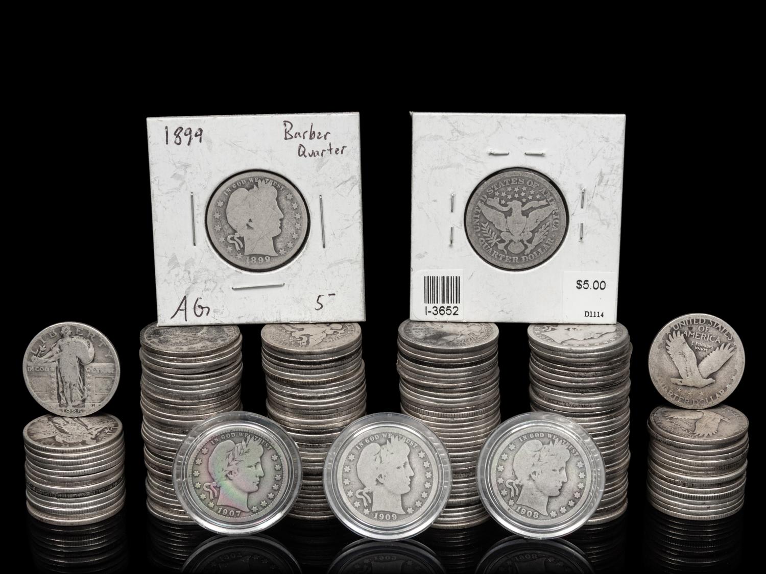 A Large Collection of Barber and Standing Liberty 25c Coins