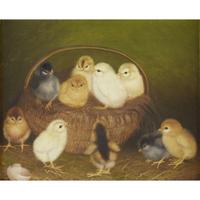 Ben Austrian (1870-1921) Chicks in a Basket