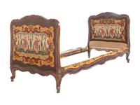 A French Provincial Carved Oak Bed with Needlepoint Upholstery