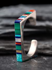 Silver and Mosaic Inlay Cuff Bracelet