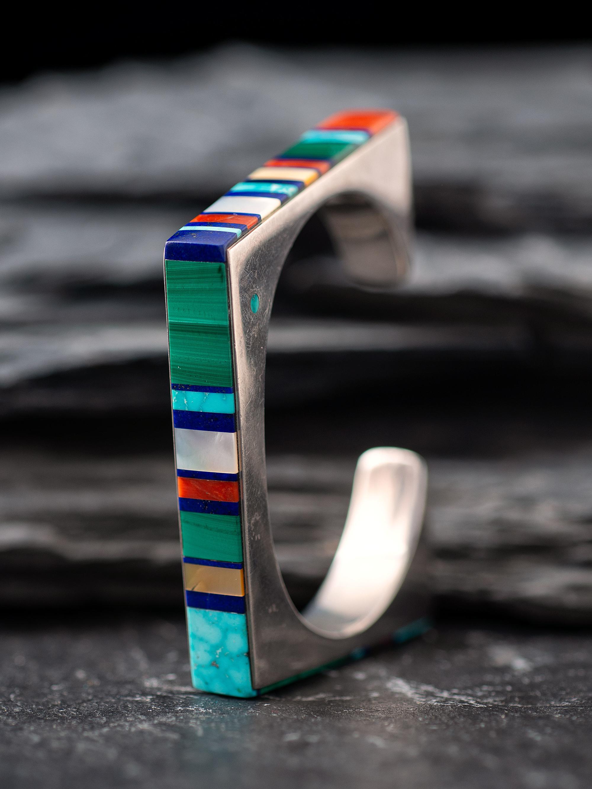 Silver and Mosaic Inlay Cuff Bracelet