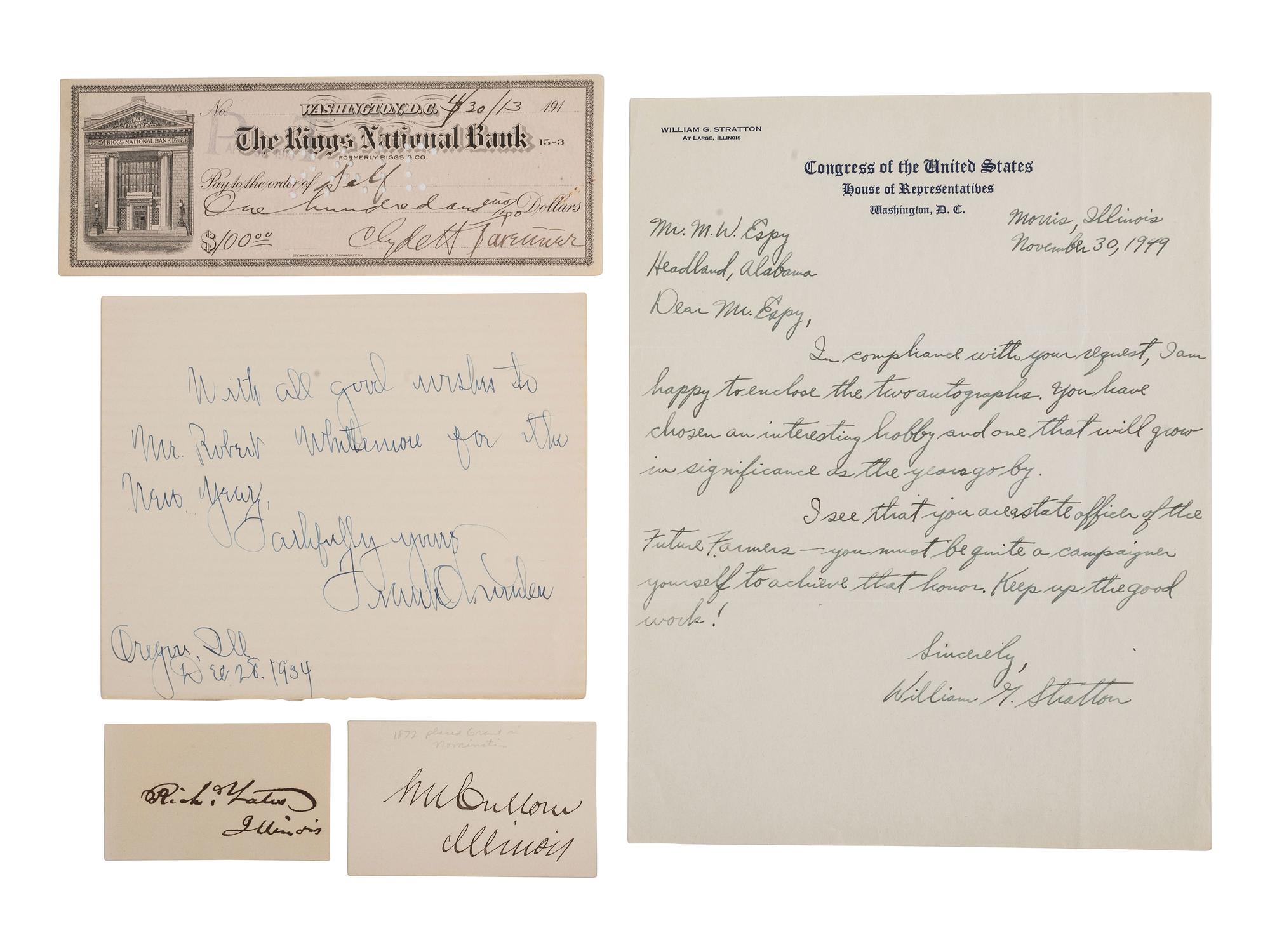 [ILLINOIS] Autographs and ephemera related to Illinois politicians and other influential figures.