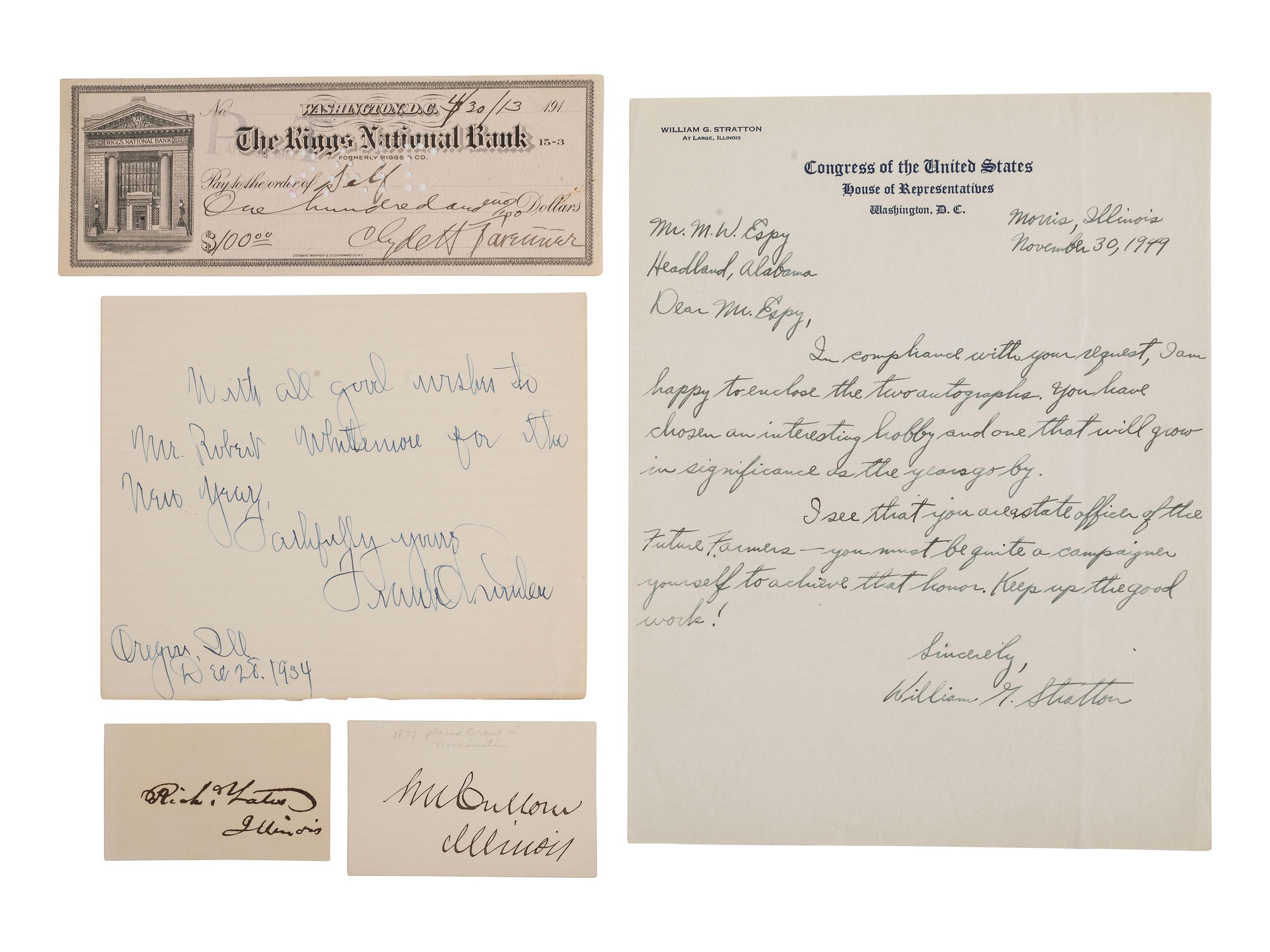 [ILLINOIS] Autographs and ephemera related to Illinois politicians and other influential figures.