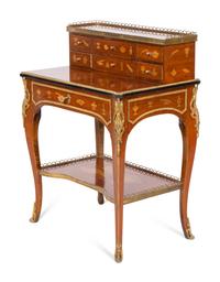 A Louis XV Style Gilt Bronze Mounted Marquetry Bonheur Du Jour