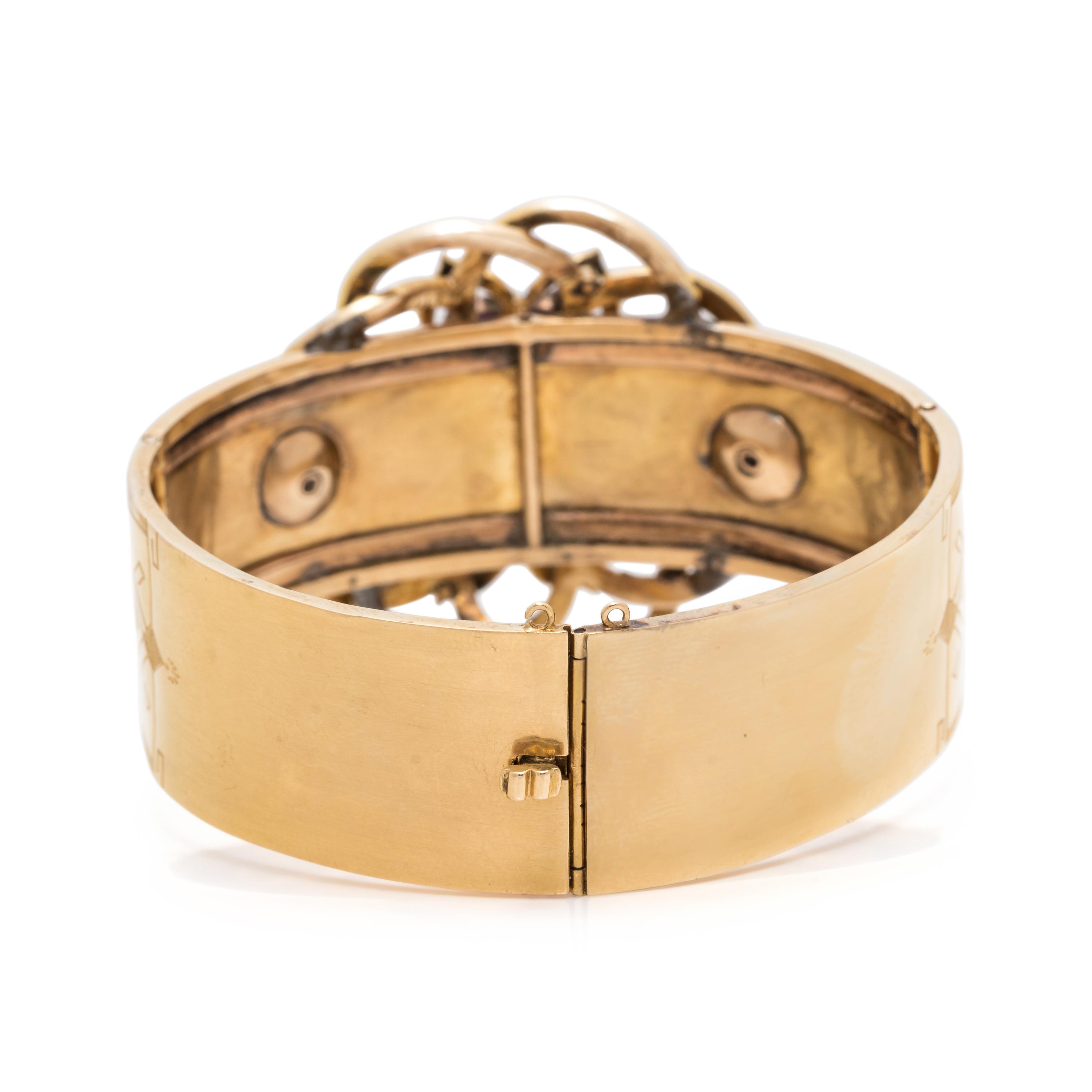 FRENCH, ANTIQUE, YELLOW GOLD AND RUBY BANGLE BRACELET