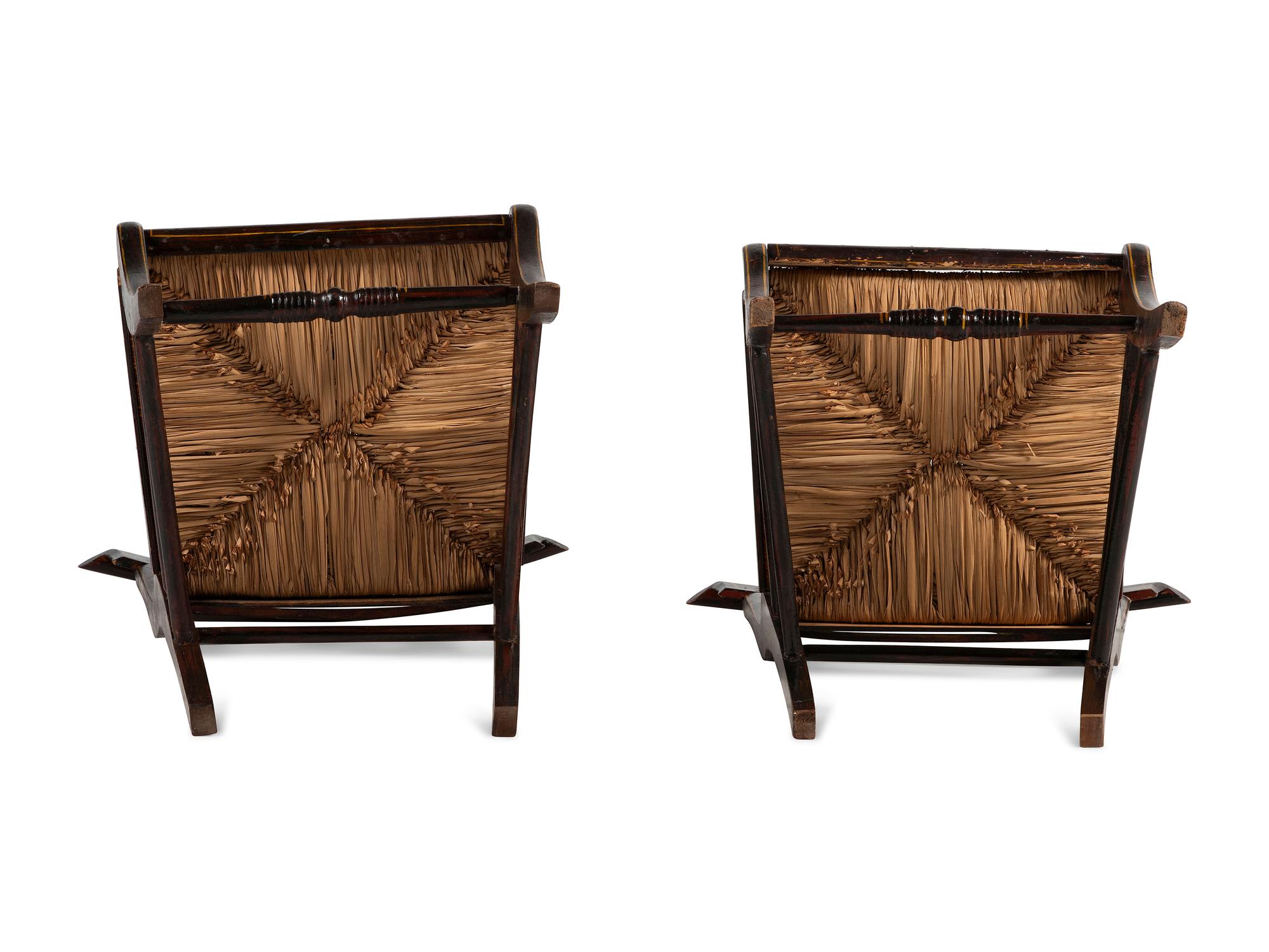 A Pair of Classical Eagle Carved and Grain Paint Decorated Rush Seat Side Chairs
