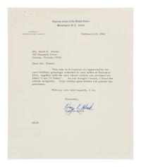 [SUPREME COURT]. A group of letters, engraving, and pamphlet signed by Supreme Court justices, including Chief Justice William Rehnquist, comprising: