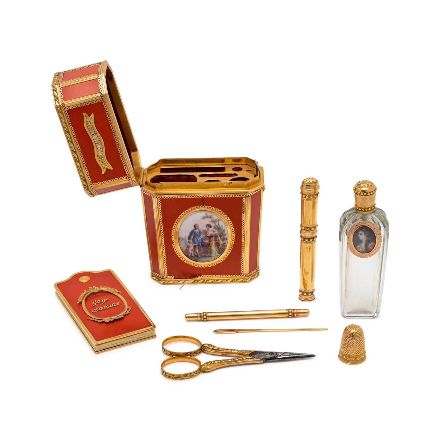 A Louis XVI Gold, Lacquer and Enamel-Mounted Nécessaire