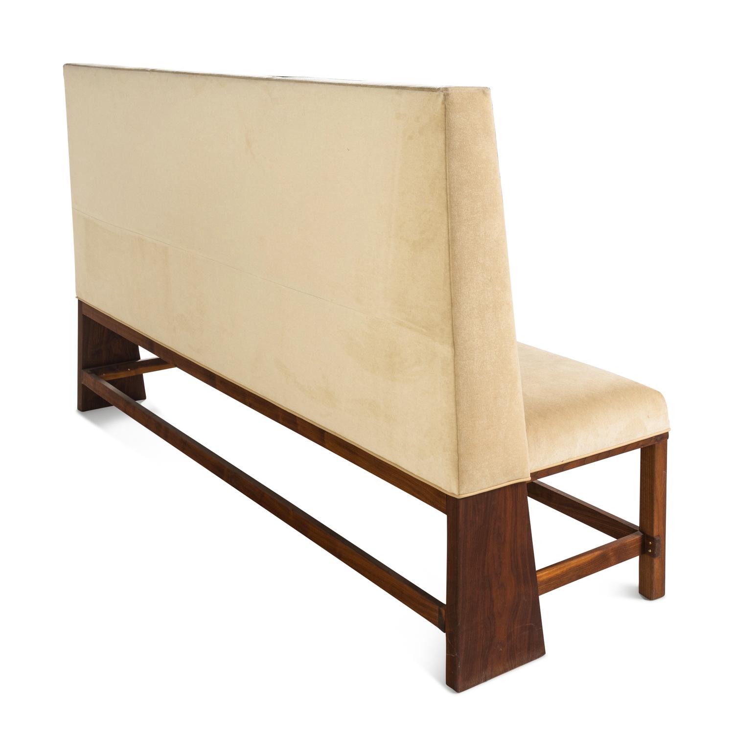 A Custom Upholstered Walnut Banquette