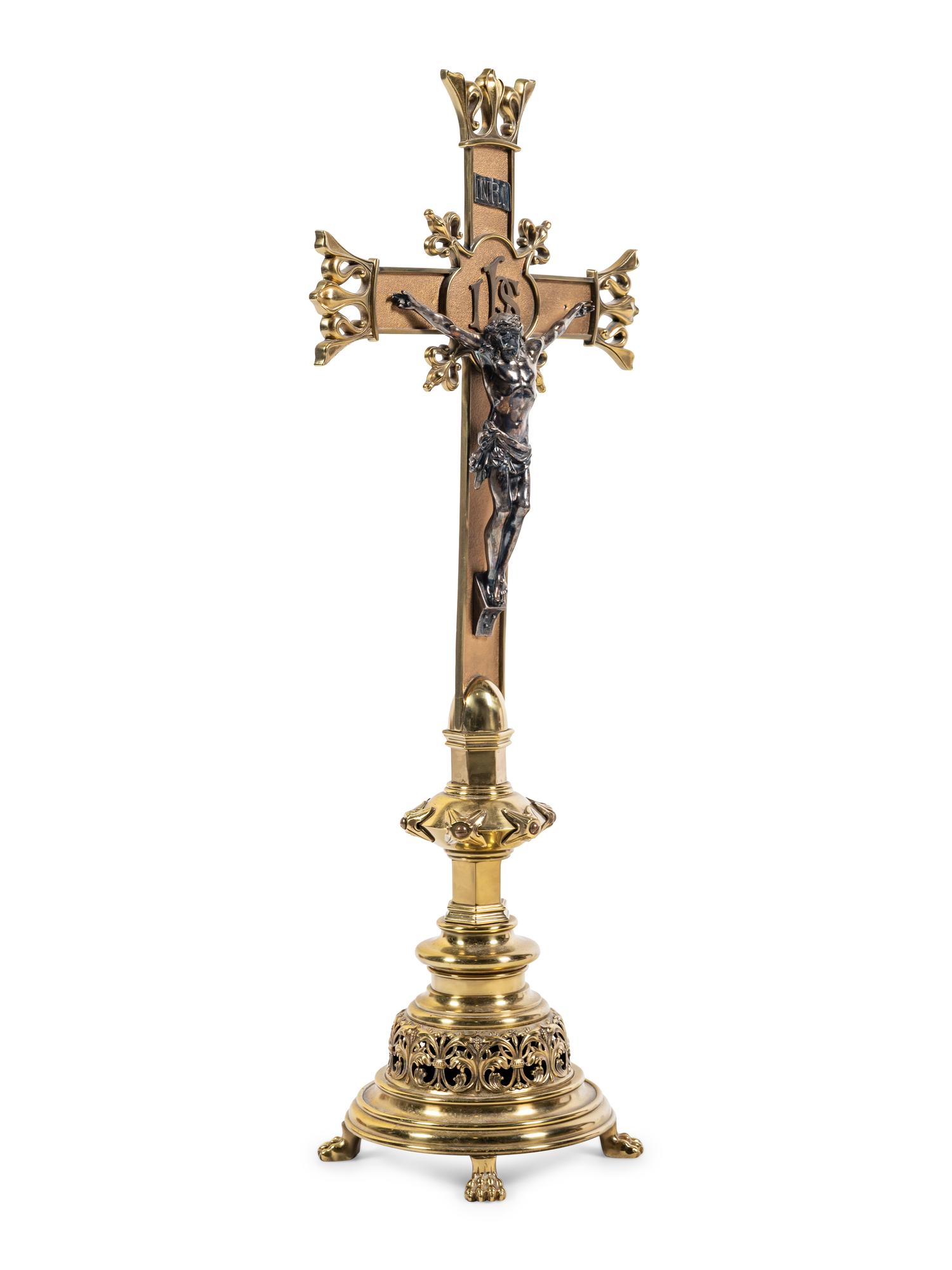 A Gorham Silver and Gilt Brass Altar Crucifix