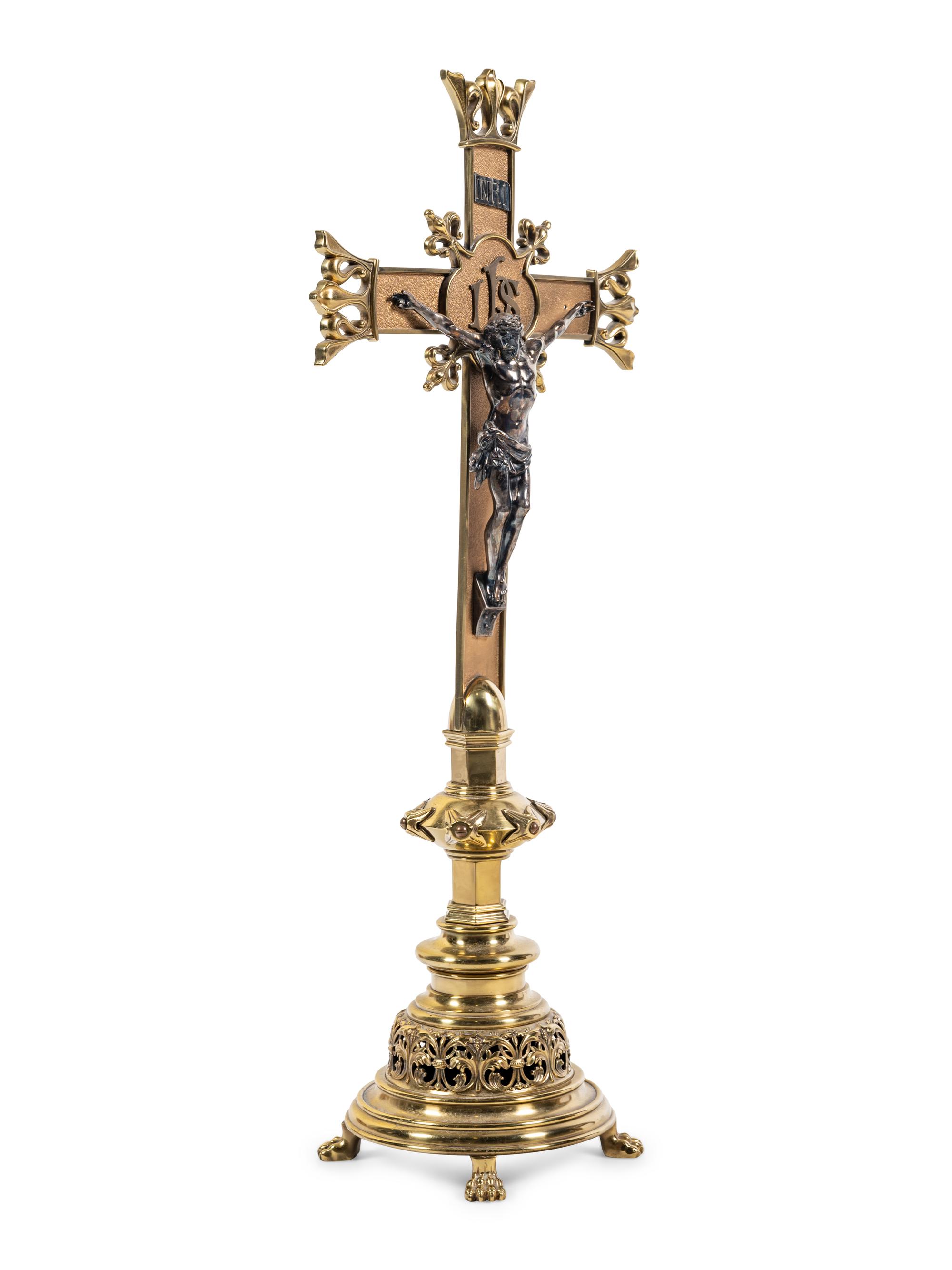 A Gorham Silver and Gilt Brass Altar Crucifix
