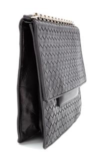 A Bottega Veneta Black Intrecciato Flap Handbag, 8.5" H x 9" W x 2.25" D; Strap drop: 13.5".