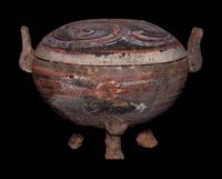 A Painted Pottery Tripod Vessel and Cover, Ding