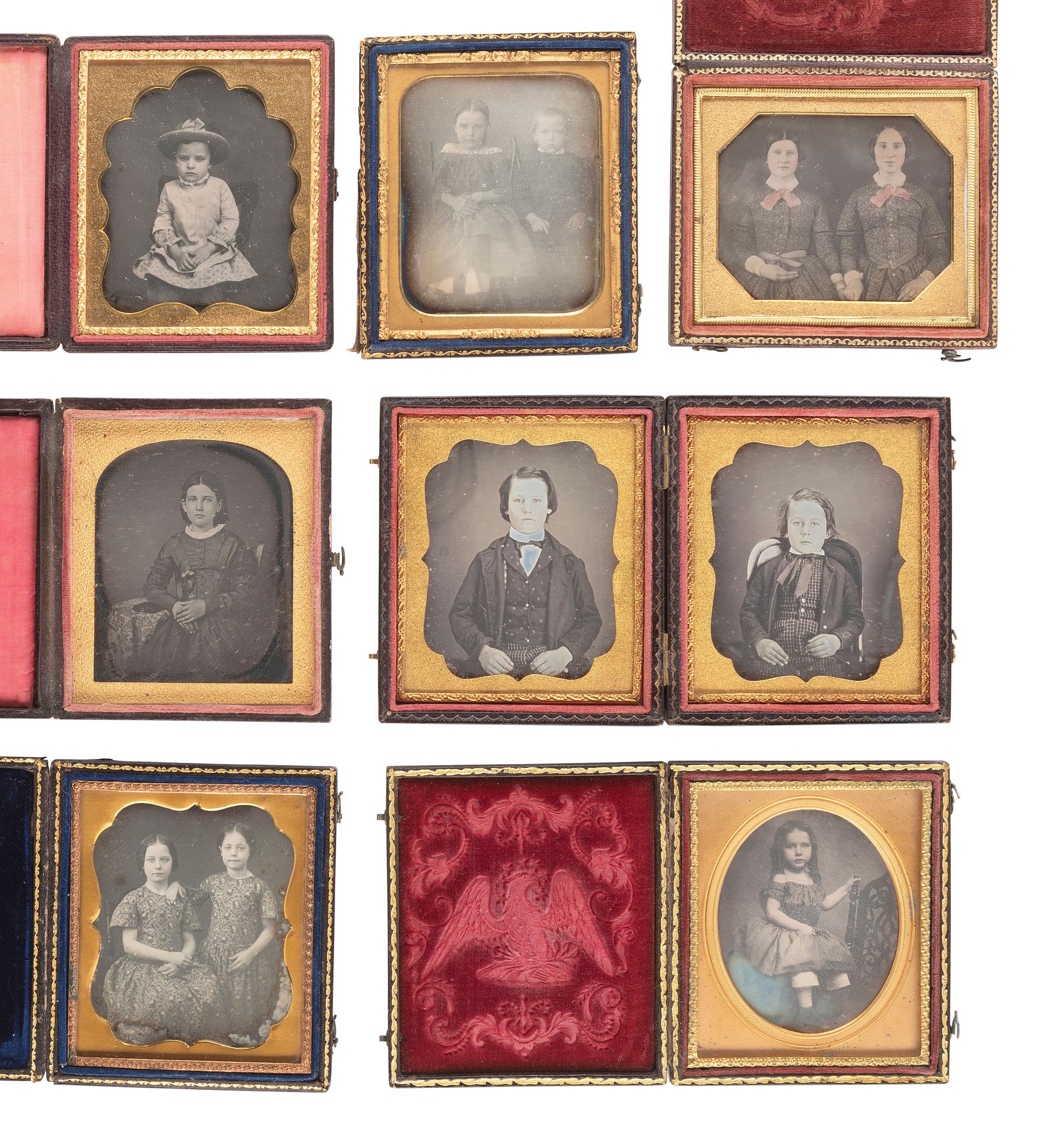 [EARLY PHOTOGRAPHY]. 12 sixth plate daguerreotypes of children and adolescents, incl. works by ANSON and VAN LOAN.