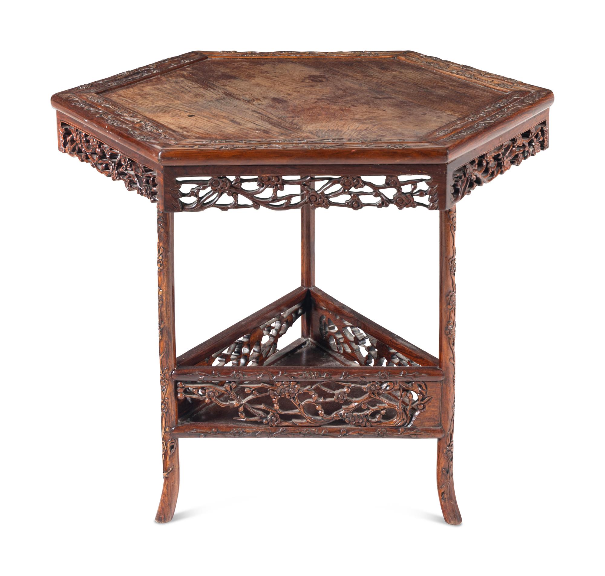 A Chinese Huanghuali and Hardwood Hexagonal Table