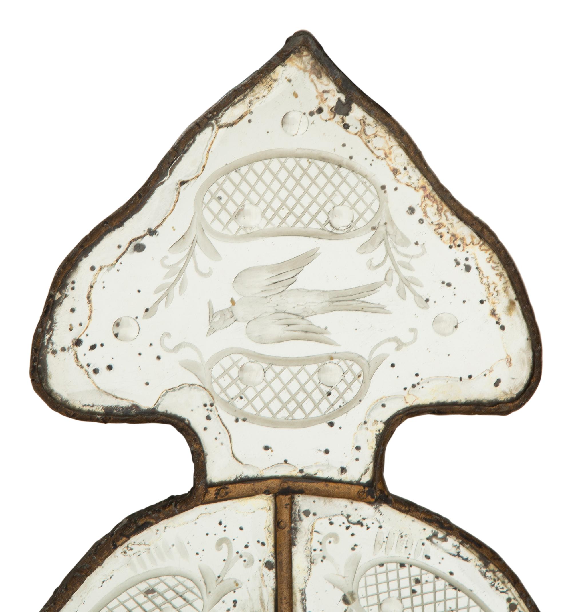 A Pair of Venetian Etched Glass Two-Light Girandole Mirrors