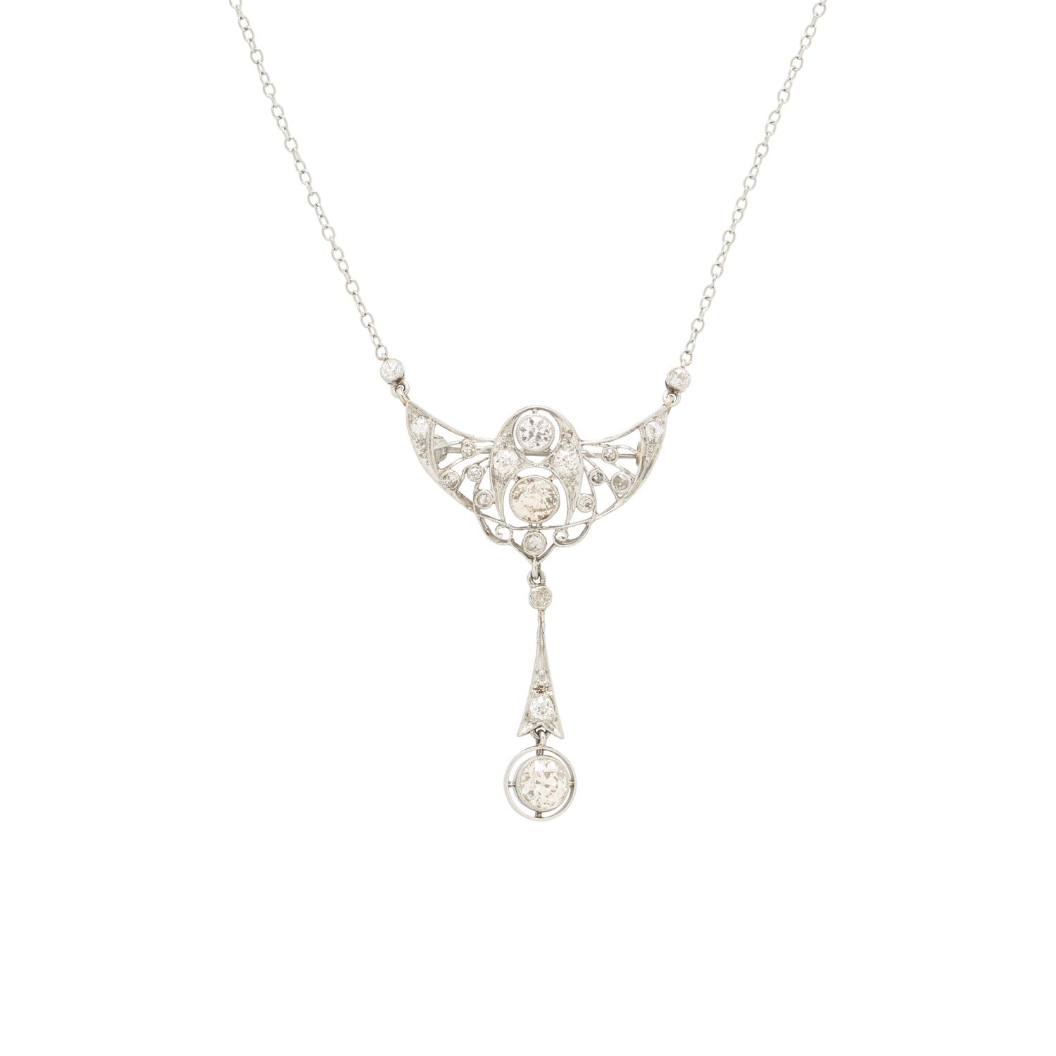 EDWARDIAN, PLATINUM, DIAMOND AND COLORED DIAMOND NECKLACE