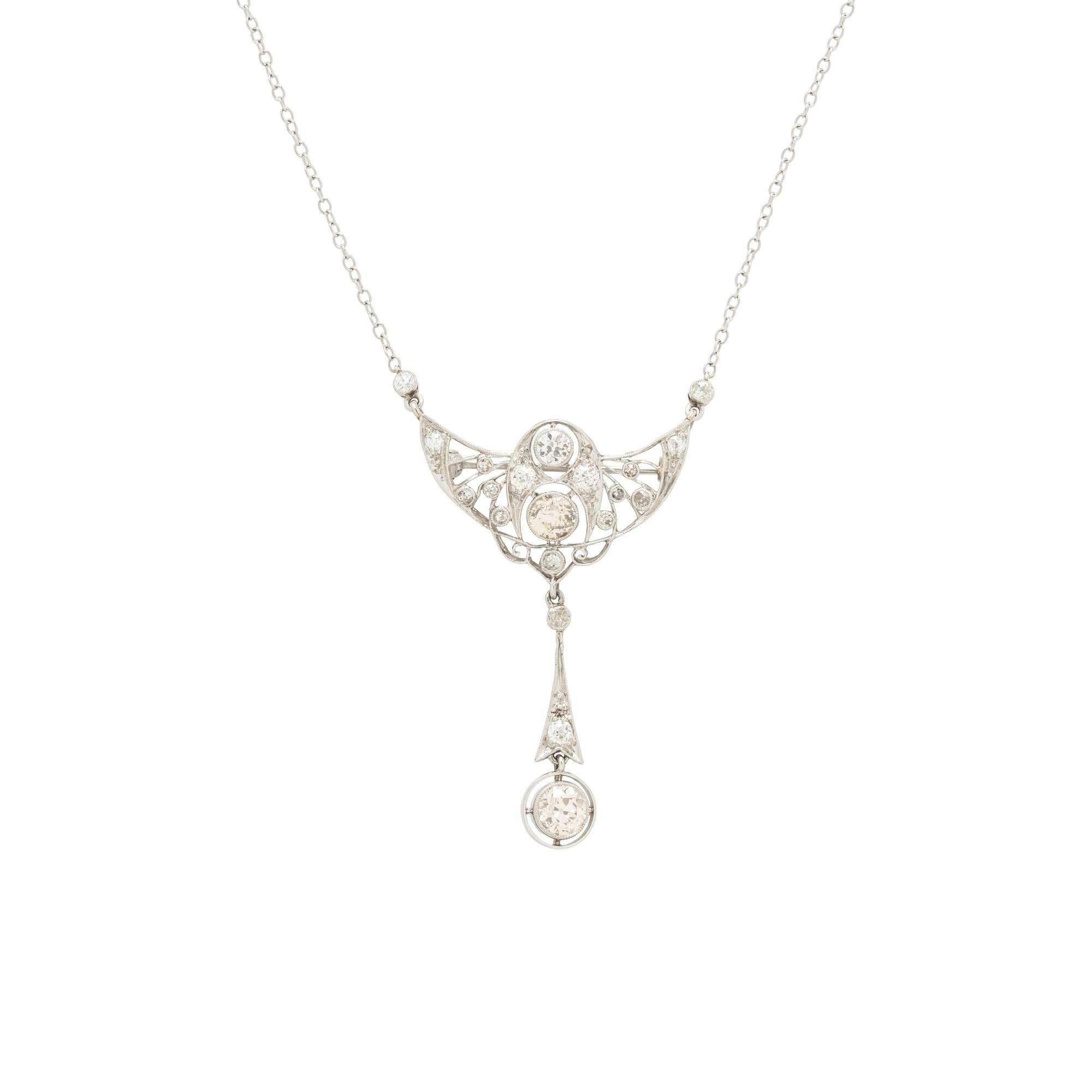 EDWARDIAN, PLATINUM, DIAMOND AND COLORED DIAMOND NECKLACE