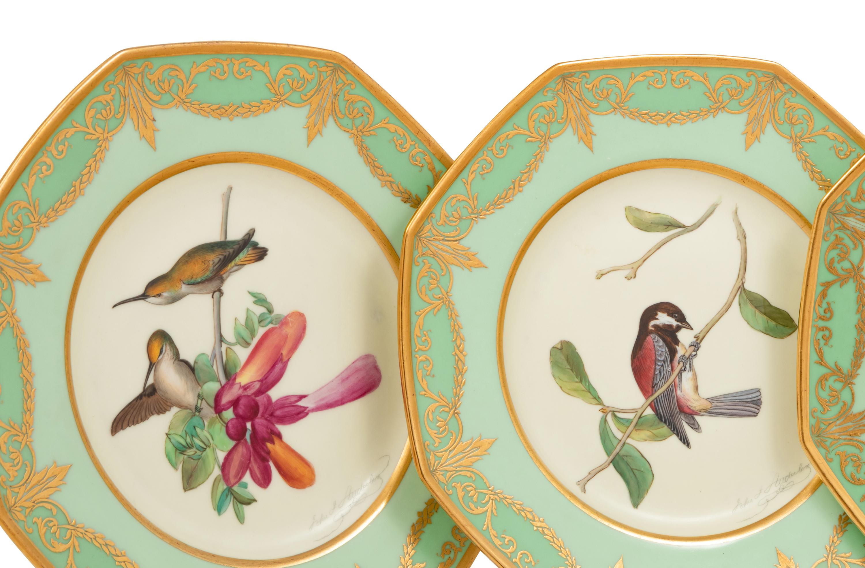 A Set of Eight Royal Worcester Porcelain Plates with Painted Birds from Audubon's Birds of America