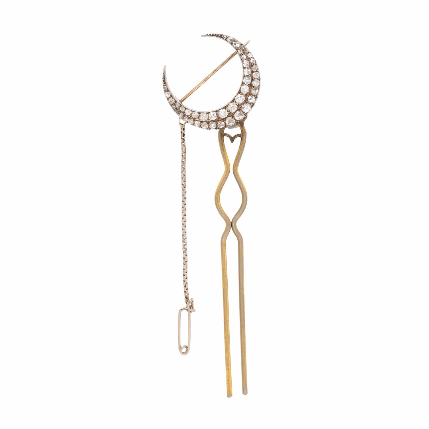 Victorian, Convertible Crescent Hair Pin Brooch