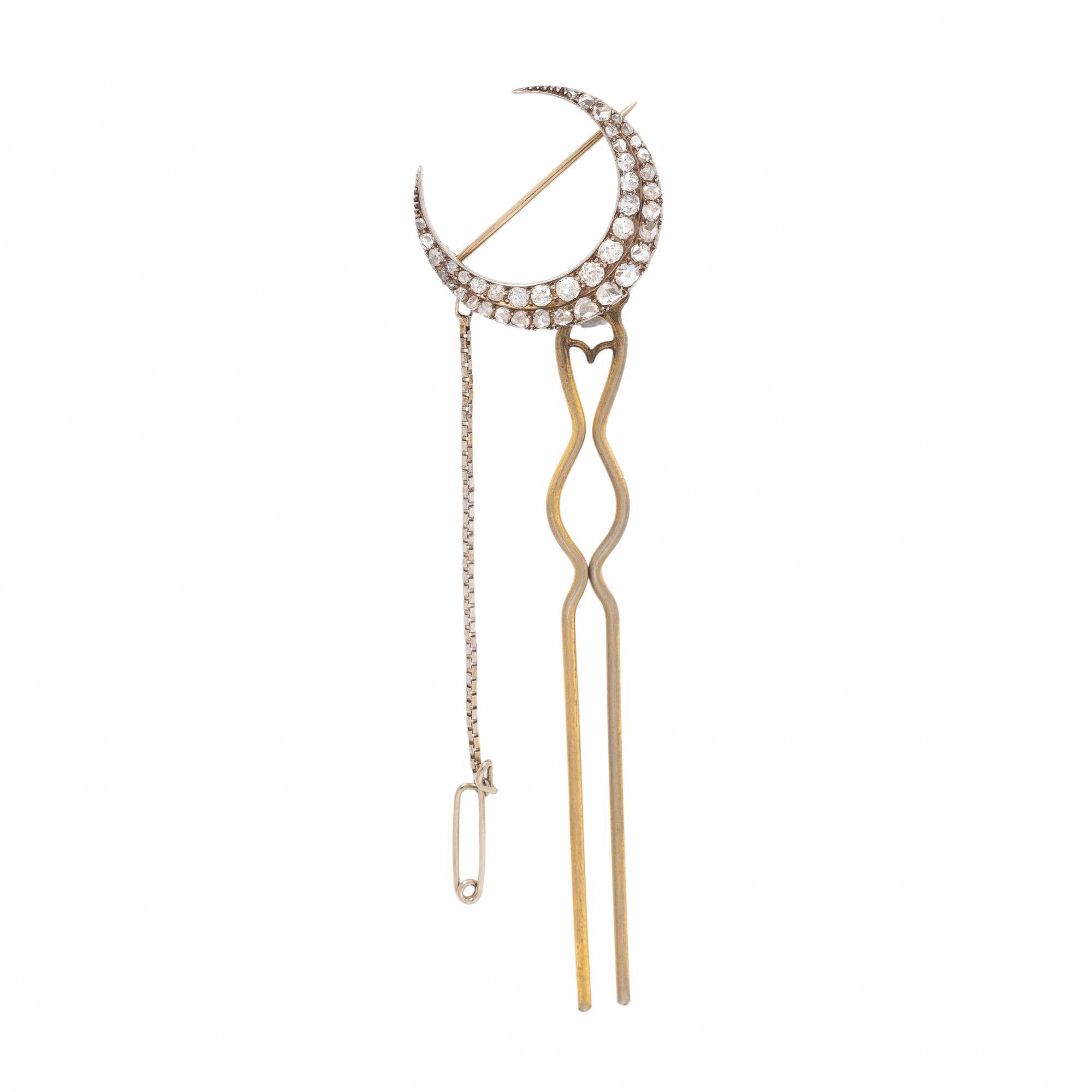 Victorian, Convertible Crescent Hair Pin Brooch