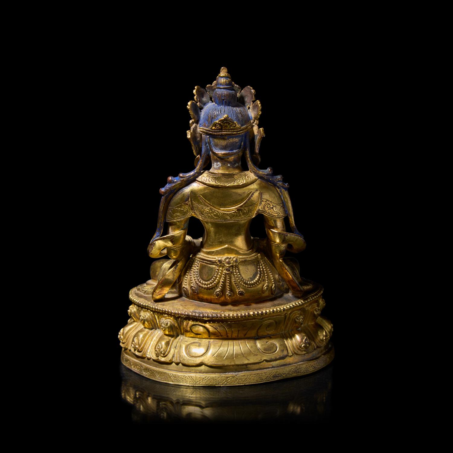 A Tibeto-Chinese Gilt Bronze Figure of Amitayus 藏漢 鎏金銅阿彌陀佛坐像